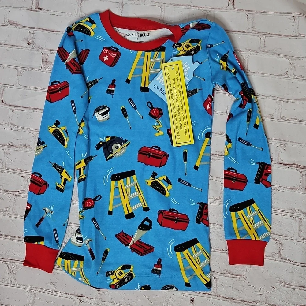 Little Blue House by Hatley Handyman 2 piece Kids Cotton Pajama Set NWT Size 8